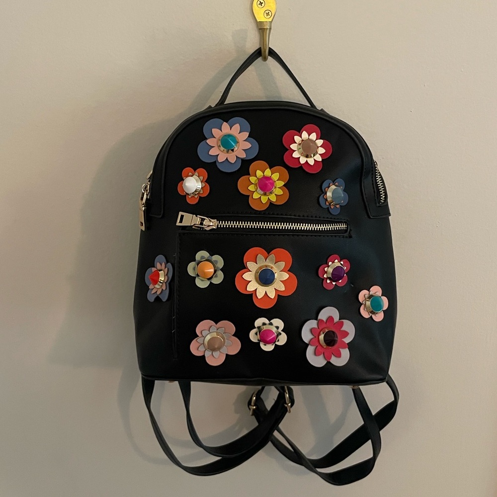 Cute small backpack with 3D flowers